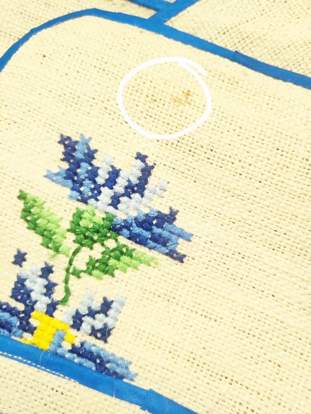 Vintage Handmade Cross-Stitch Floral Placemat Set 6 Plus Center Runner